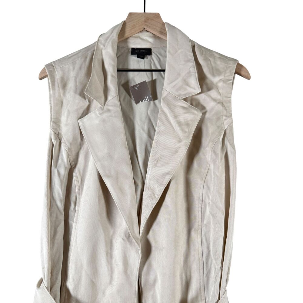 J Jill Wearever Trench Vest XL Oatmeal Longline Open Sleeveless Tie Waist Pocket - Picture 3 of 11